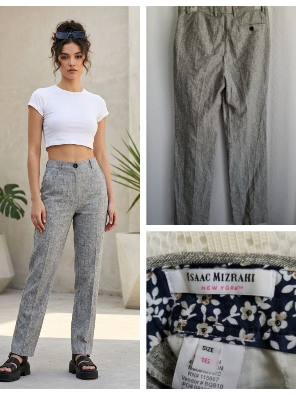 Isaac Mizrahi Linen Blend Gray High Rise Pants Preppy Streatwear 16